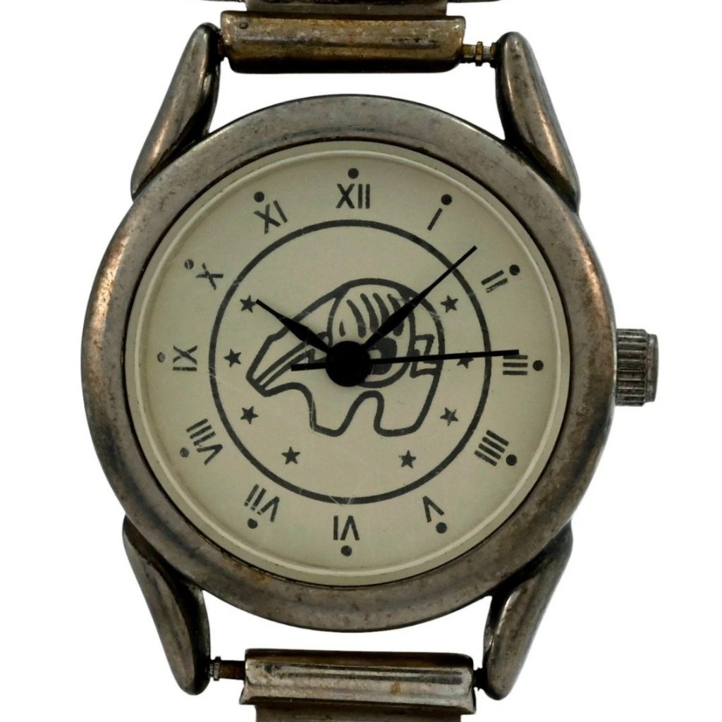 Signed Native American Sterling Silver Inlay Onyx Turquoise Bear Logo Watch